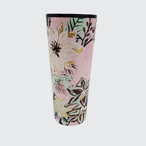 Starbucks 2022 Holiday Winter Pink Enchanted Forest Floral Stainless Tumbler - Picture 2 of 8